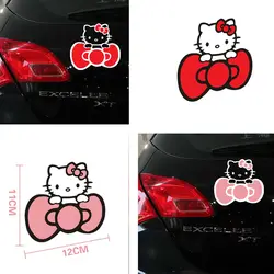 Автомобиль Стикеры милый рисунок «Hello Kitty» Светоотражающие бантом наклейка прекрасный Стайлинг автомобильные аксессуары