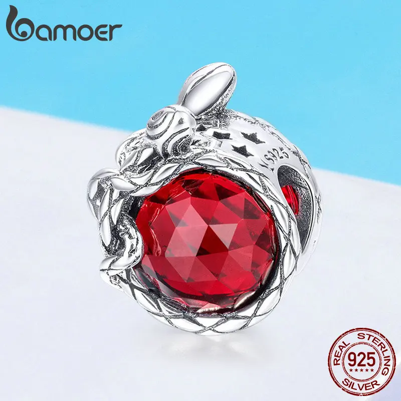 Браслеты BAMOER из натуральной 925 пробы серебряные розовые красные кубические