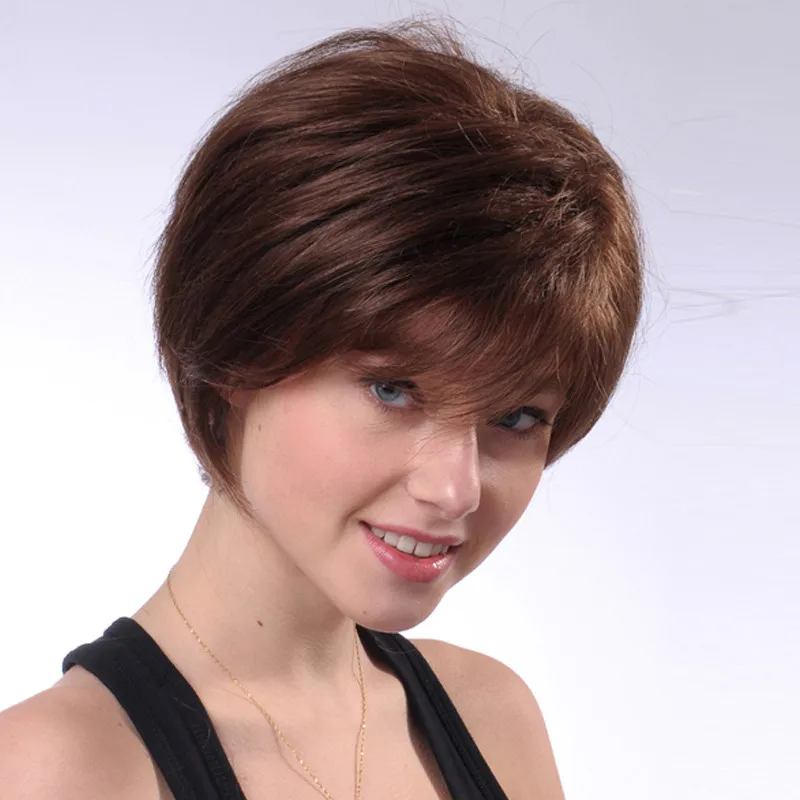 1PC New 22cm Women Fashion Natural Brown 100% Human Hair Straight Short Wigs AU23 straight-human-hair-wigs : image 1PC New 22cm Women Fashion Natural Brown 100% Human Hair Straight Short Wigs AU23 straight-human-hair-wigs