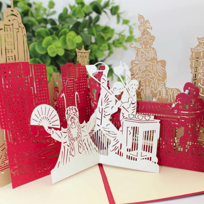  3d Paper-cut Hollow Chinese Style Greeting Card Creative Birthday Stereo Greeting Card Blessing Wed - 32919417637