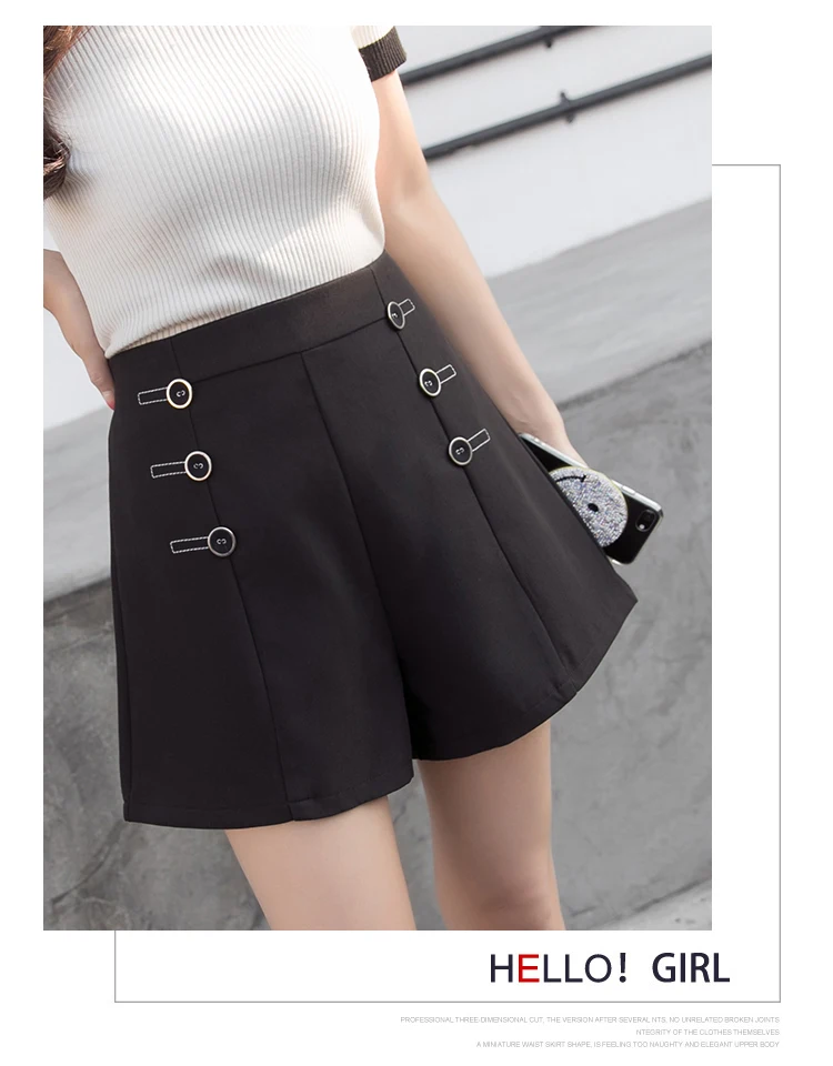 Summer Women Shorts Sweet Button High Waist A Word Wide Leg Shorts Female Casual Ladies High Waist Shorts Korte Broek Vrouwen fashion clothing