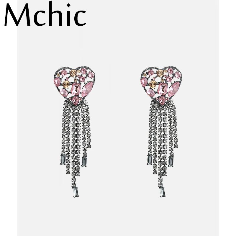 

Mchic 2019 ZA Pink Heart Luxury Rhinestone Crystal Long Tassel Earrings Statement Drop Earrings for Women Boucle D'Oreille Femme