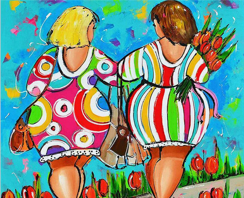 

Happy sisters with flowers diy oil painting by numbers modern abstract canvas painting wall art for home decoration 16x20 inch