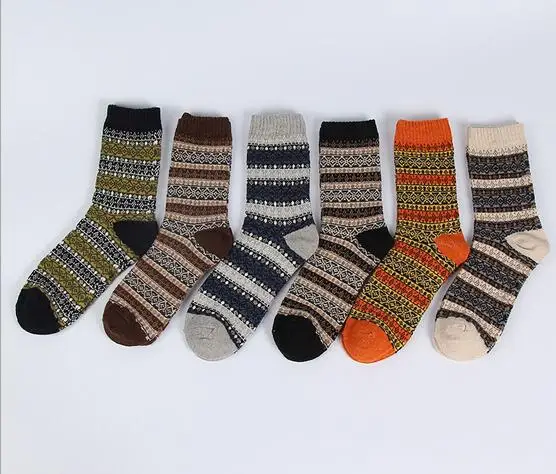 Винтаж осень-зима мужские носки Национальный стиль носки Повседневное носки оптом шерсть утолщаются Meias