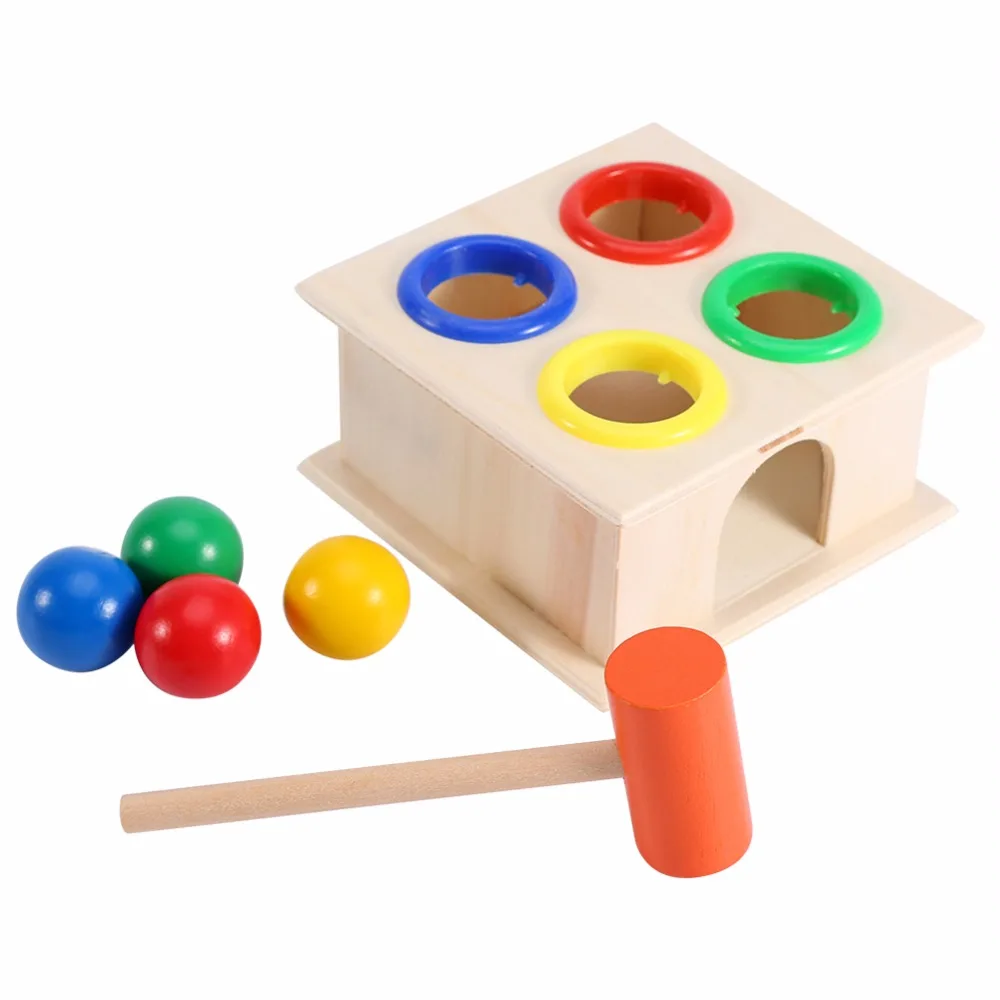 

1pc Wooden Logic Toy Hammering Ball Hammer Box Kids Intelligence Development Brain Hand Training Educational Balls Knocking Toy