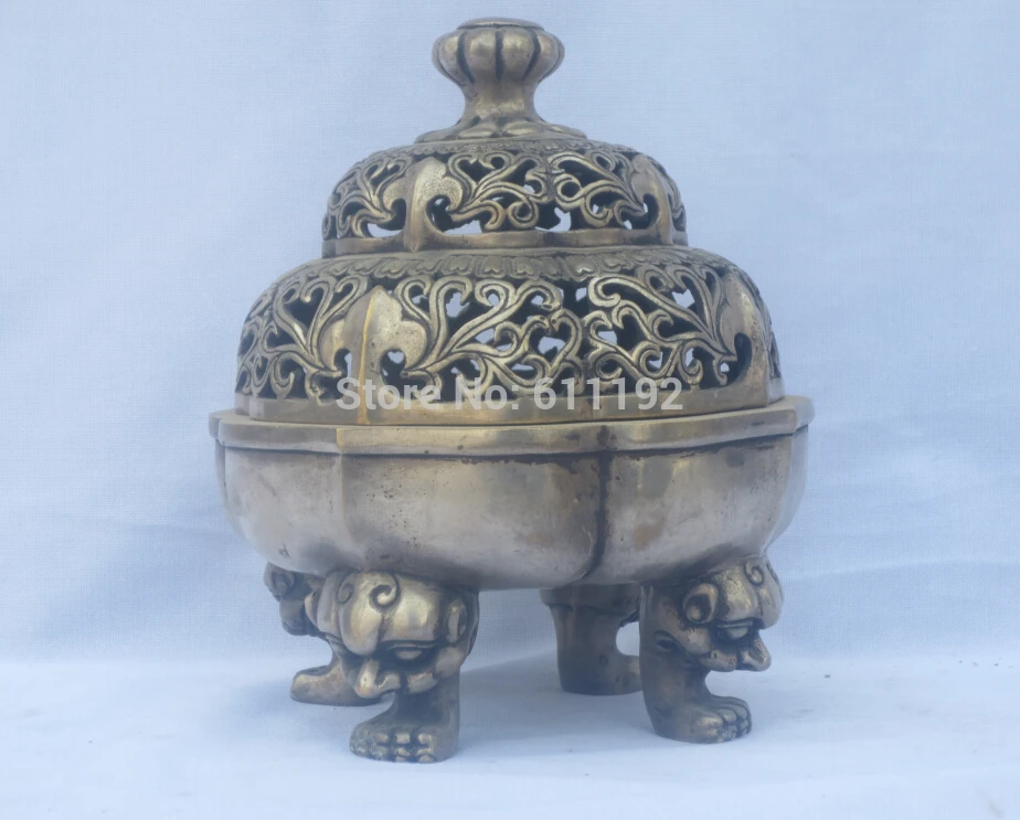 

Decoration Collected Ming Dynasty Incense burner, Tibet silver carved lion censer Metal crafts