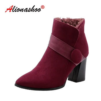 

Large Size 34-48 Elegant Pointed Toe Retro Ankle Boots Ankle Strap Short Botas Mujer Black Shoes For Women Drop Shipping