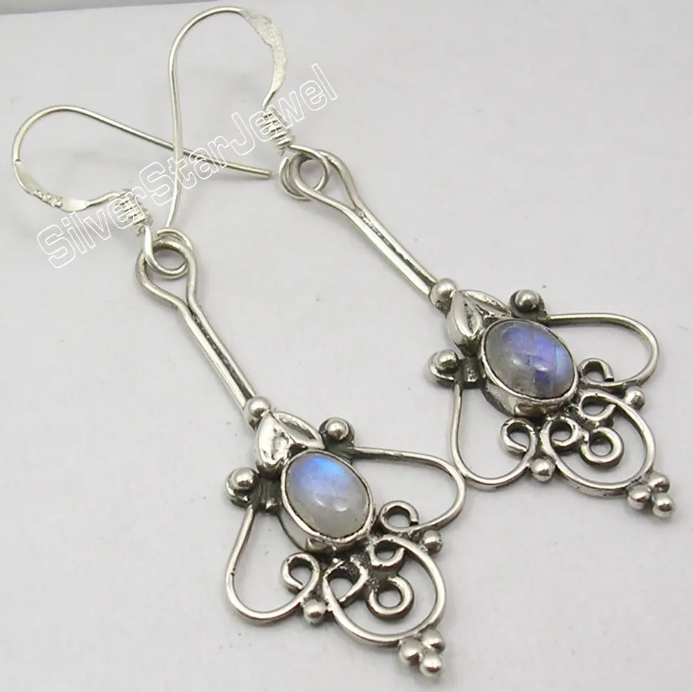 

Chanti International Silver Fabulous RAINBOW MOONSTONE UNUSUAL HANDWORK Earrings 5.4 CM