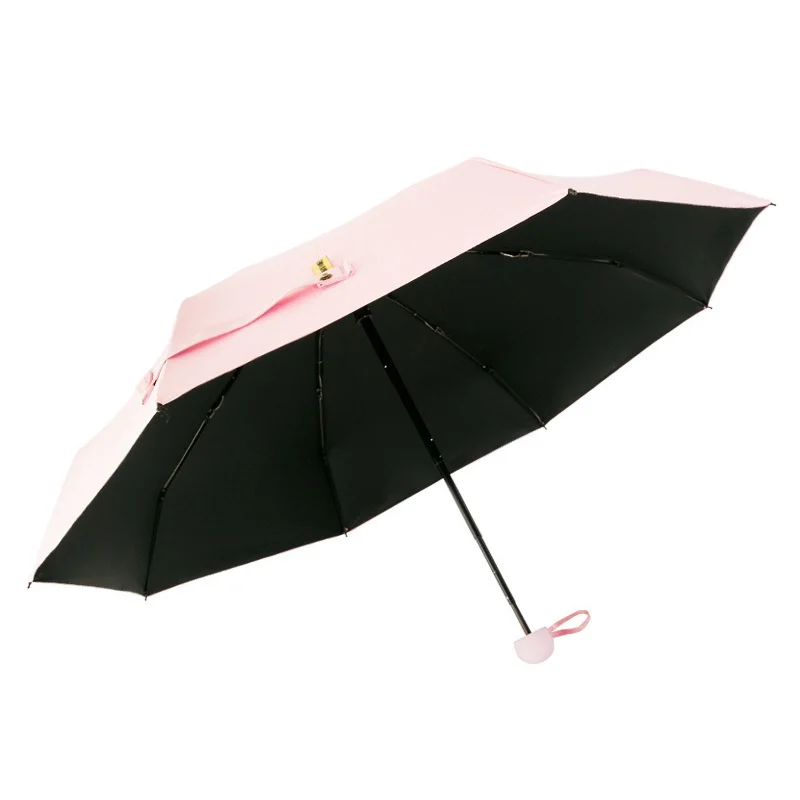 Пять складных капсул солнцезащитный Зонт портативный карманный анти-УФ черный клей зонтик