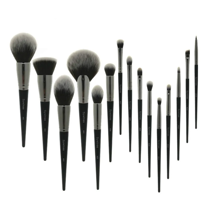 

Sywinas makeup brush set 15pcs high quality professional makeup brushes black Natural synthetic hair make up brush tools kit.