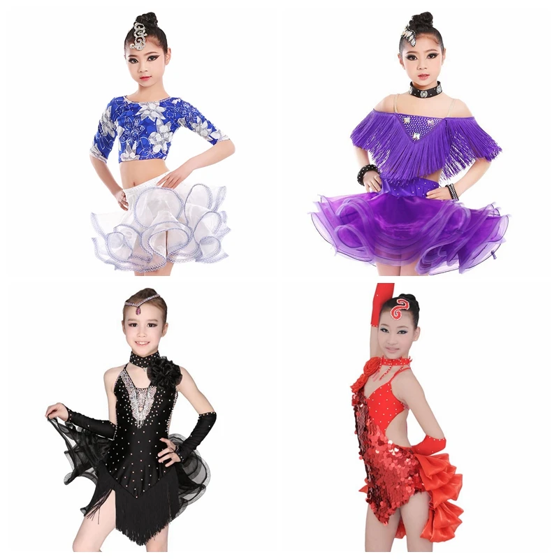 

Sales Professional Girls Kids Ballroom Rumba Samba Tango Latin Dance Dress Colorful Children Latin Competition Dance Dress
