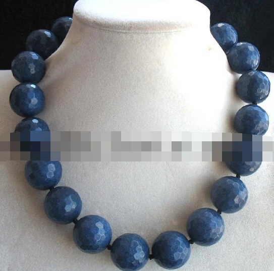 

huij 004903 wholesale fashion blue jasper round faceted necklace 18" nature beads big