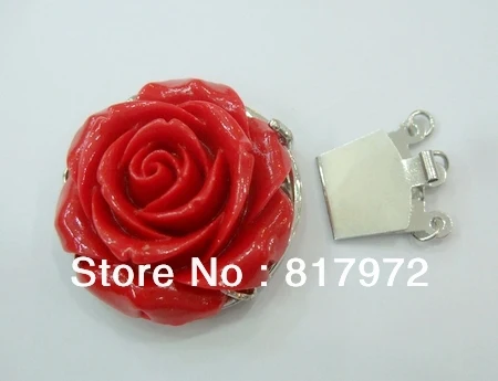 Новая мода красный коралл резной красивый цветок розы инкрустация Посеребренная застежка ожерелье