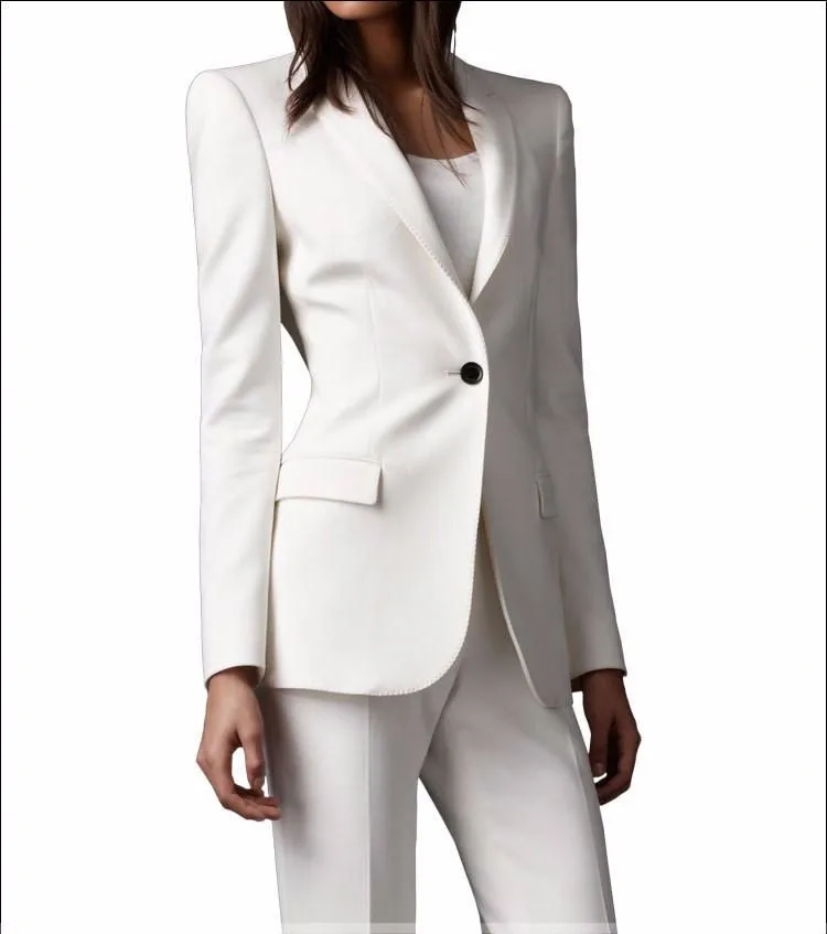 

Slim Fit 2015 Custom made Ivory Women Pant Suits Shawl Lapel Fashion Long Sleeve Ladies One Button jacket+pants