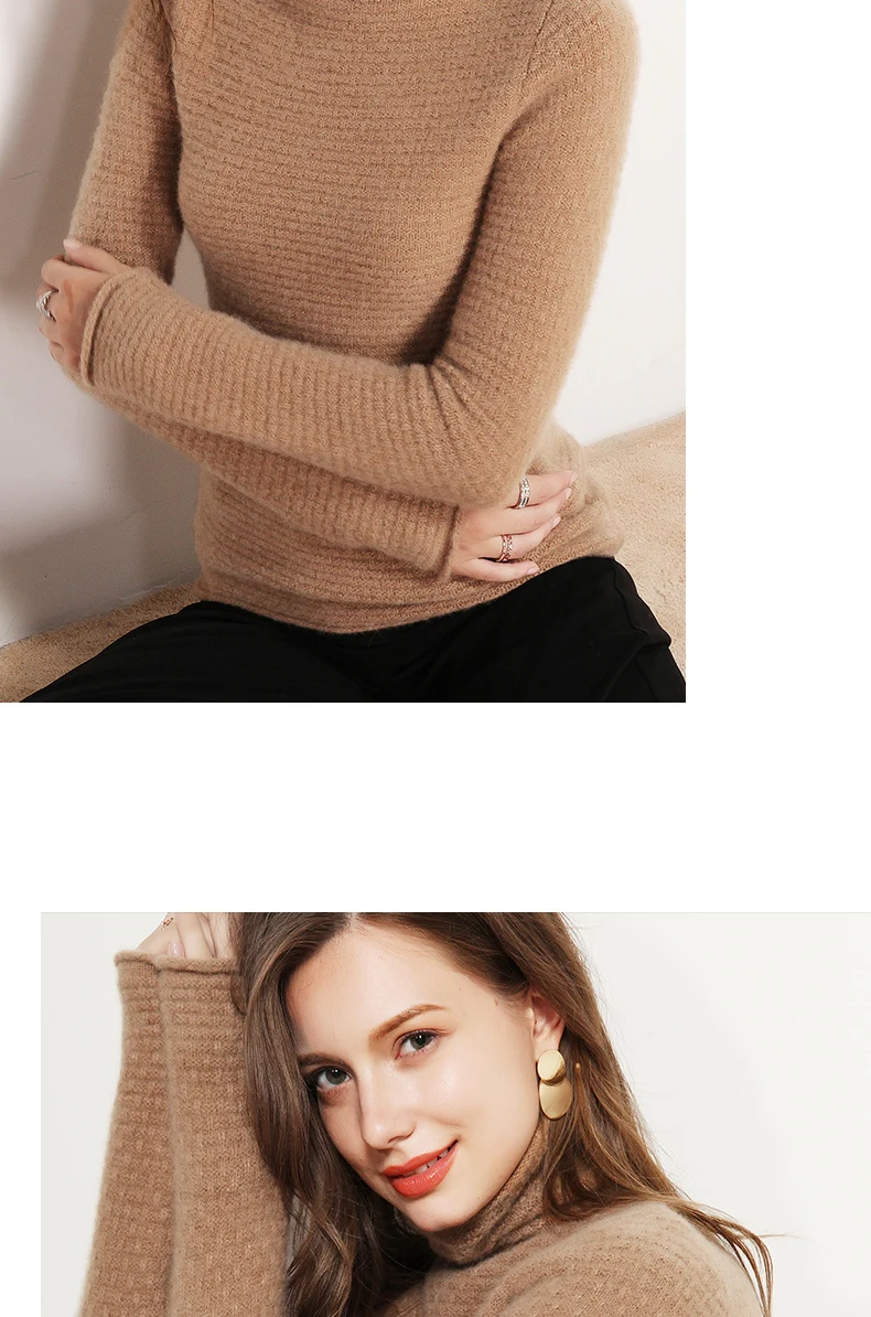 JECH осенние и зимние новые женские из чистого кашемира свитер с высоким воротником Модные трикотажные длинные рукава кашемировый пуловер