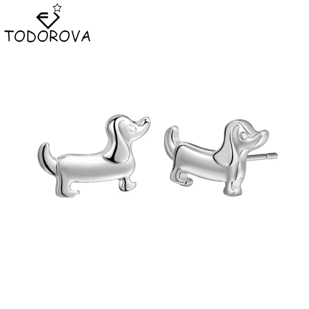 

Todorova Fashion Cartoon Hippie Tiny 3D Animal Pet Dachshund Stud Earring Boho Chic Sausage Dog Earrings