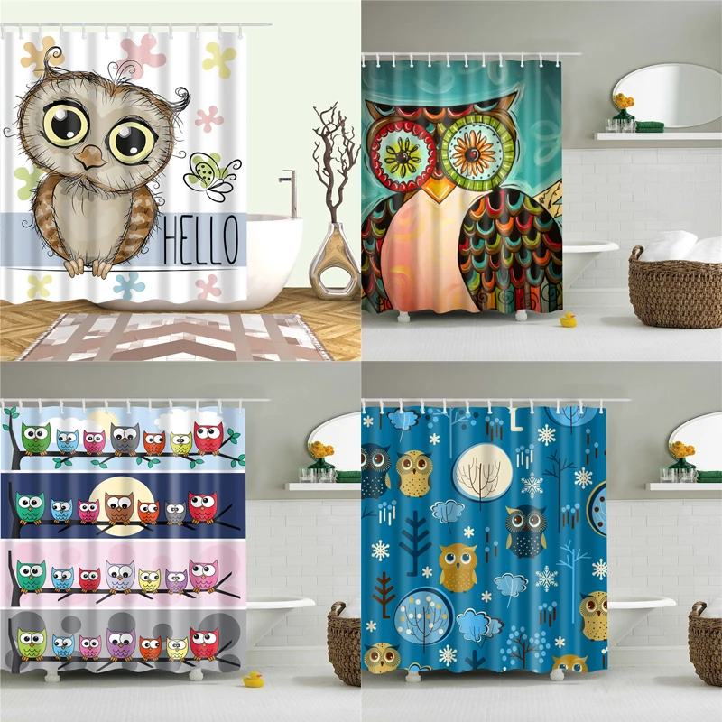 Waterproof Bath Screen Shower Curtain Cartoon Owl Bathroom