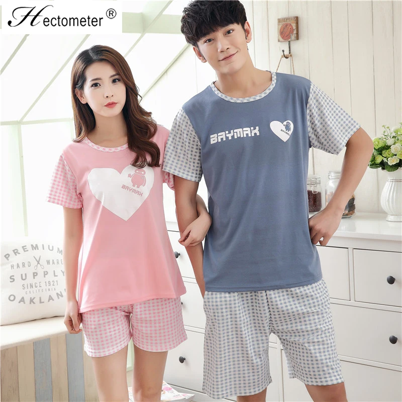 Womens Summer Pajama Sets Cotton Material Ladies Short Sleeve Pajamas