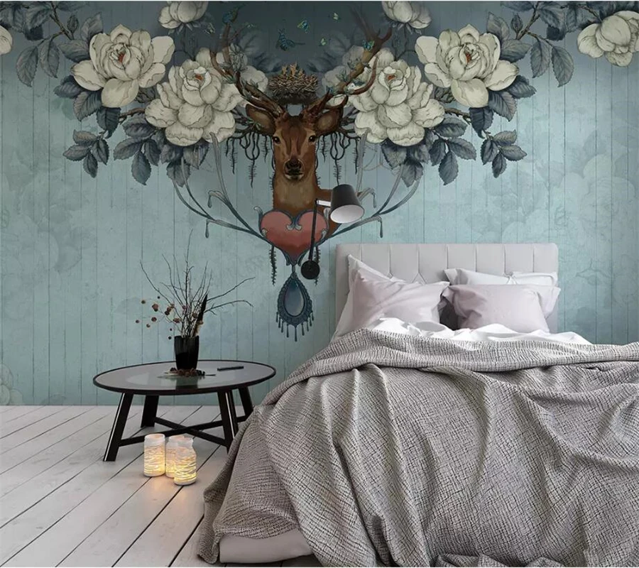 

beibehang Custom Wallpaper 3d Photo murals Painting Hand Painted Giraffe Deer Living Room Bedroom TV Background wall paper mural