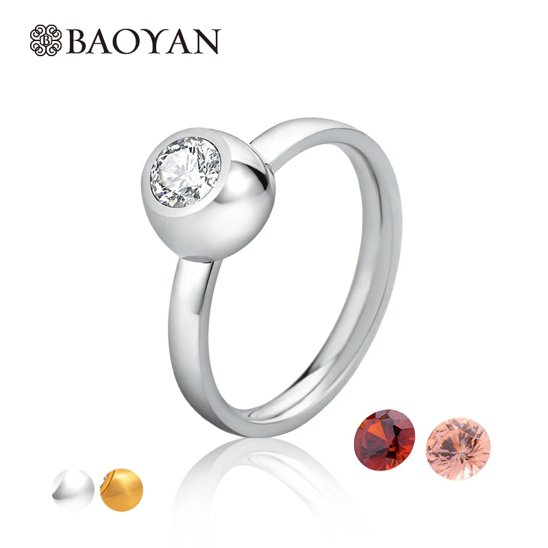 

Replaceable 3 Colors Zircon Crystal Round Women Ring Stainless Steel Gold Silver Plated Female Ring Hot Sale Anillo para mujerA5