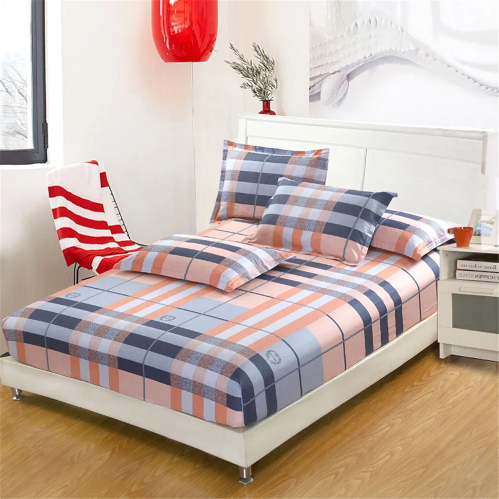 

simple style blue gray Stripes Fitted Sheet High Quality 100% Cotton Bed Sheet Elastic Mattress Cover twin full queen King size