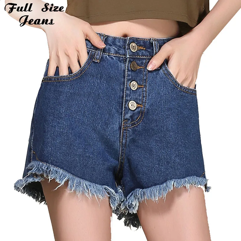 

Summer Vintage Retro Tassel Plus Size High Waisted Denim Shorts For Women Hot Pants Oversized Short Jeans Femme 4XL 6XL 7XL XXS