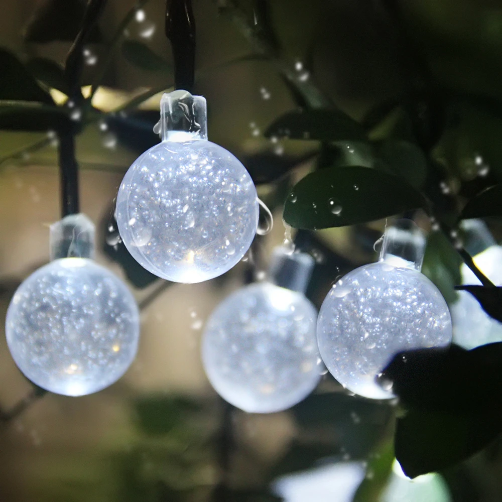 30 LED Solar Powered Garden Party Fairy String Crystal Ball Lights Outdoor UK