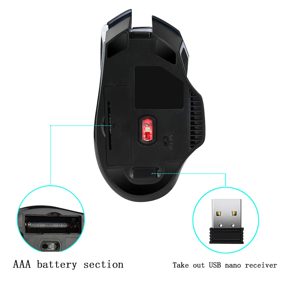 New Arrival Universal 800/1200/1600/2400DPI 2.4G Wireless Gaming Mouse PC Laptop Supplies