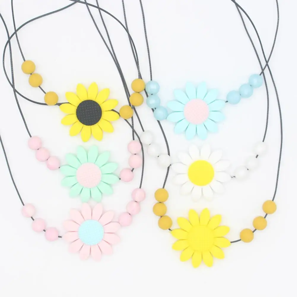 

Organic Silicone Animal Teether Infant Baby Lovely Sunflower Beads Pendant Necklace Chewing Teethers Toy set Baby Teether toys