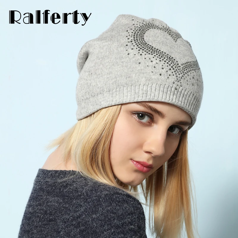 Ralferty, зимние женские шапки, шерстяные вязаные шапки, повседневные двухслойные толстые теплые шапки для женщин, лыжная шапка, женская шапка