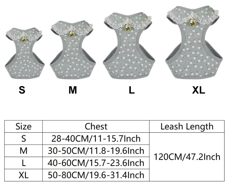 Soft Bell Small Dog Harness Leash Set With Cute Lace Printing Pet Vest Harnesses For Small Medium Dog Teddy Chihuahua Yorkie