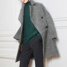 Теплое зимнее шерстяное клетчатое пальто, женские толстые куртки, длинное кашемировое пальто на пуговицах, женская накидка размера плюс GJJ675