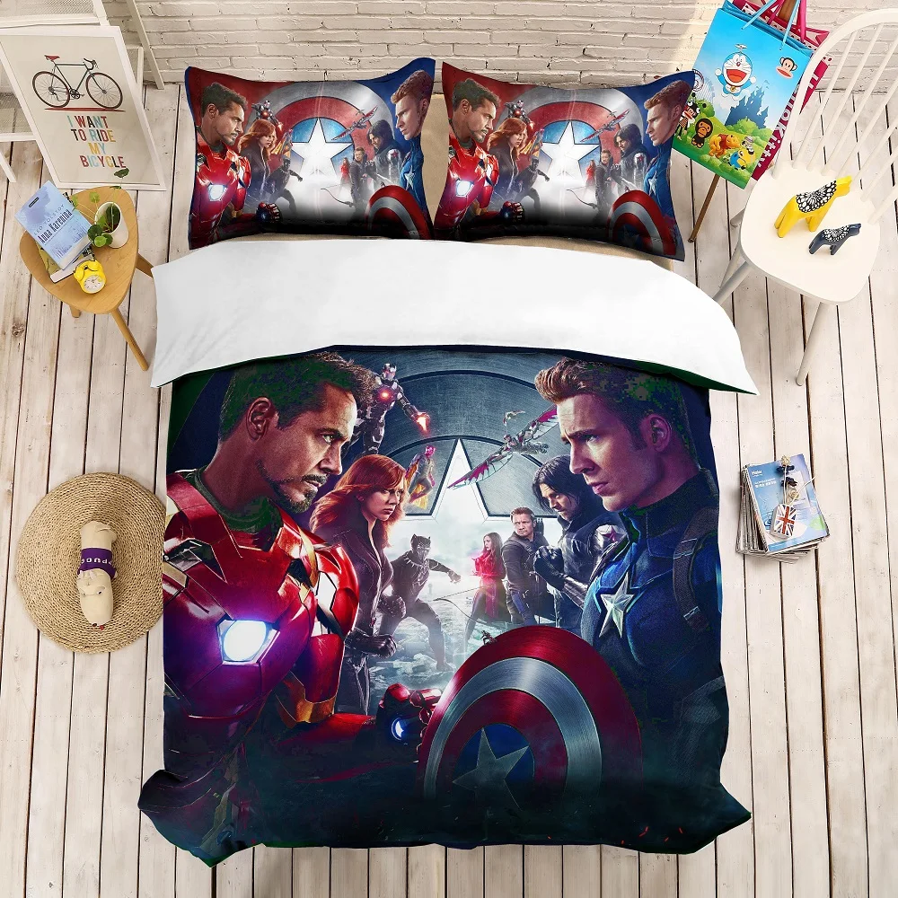 Bedding Set 2/3 Piece Cartoon Super Man/Hulk Thor Microfiber Kid Duvet Cover Set Twin Full Queen King Size Bed Linen Set