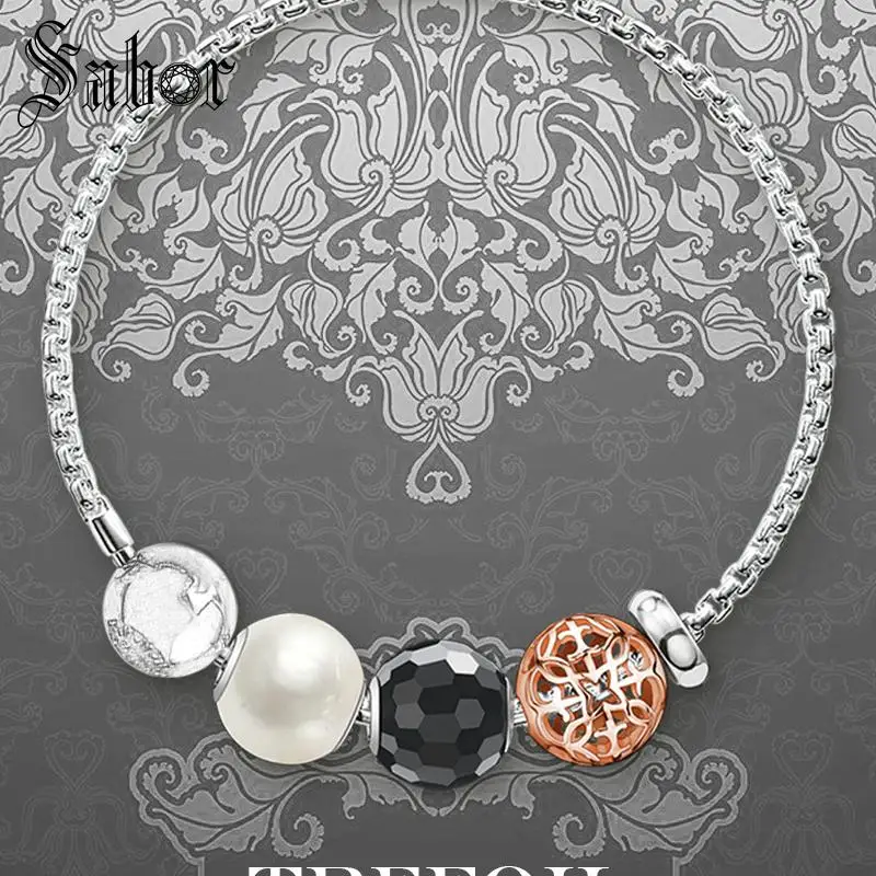 

thomas Bracelet Link Chain Pearl Arabesque Bead Karma with 925 Sterling Silver Chain,2019 Fashion Jewelry Gift Women Girls mens