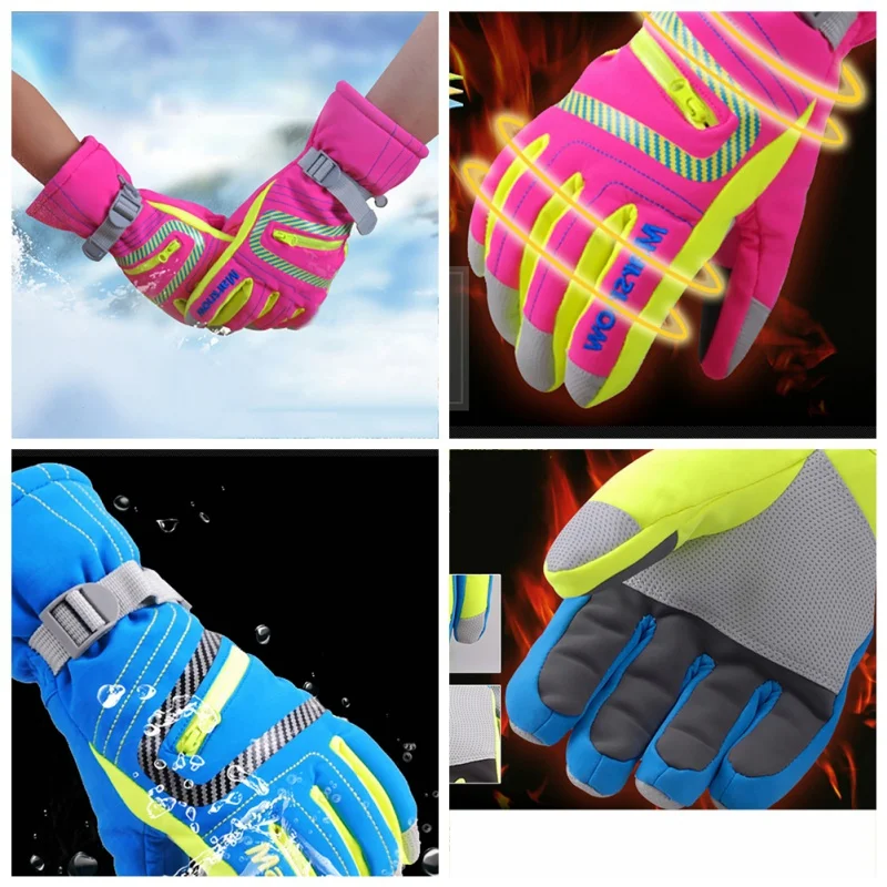 1 пара, зимние теплые водонепроницаемые лыжные перчатки для мальчиков и девочек-подростков, ветрозащитные перчатки для катания на лыжах и сноуборде