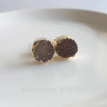 H-CE34 Разноцветные 10 мм круглые серьги друзы серьги-гвоздики Друза золотистого цвета серьги агата друзы серьги-гвоздики