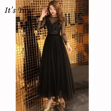 Платье выпускного вечера V-образным вырезом It's YiiYa, с длинным платьем Вуаль рукавом, Черный Блесток, Плюс Размер, Вечеринка для вечеринок Night, E453, Лето