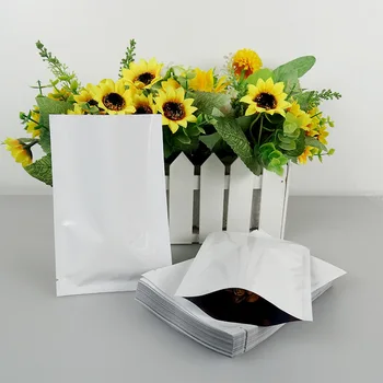 

7*10cm Heat Seal White Aluminum Foil Open Top Food Snack Plastic Packaging Bags Mylar Vacuum Pouches 100Pcs/Lot