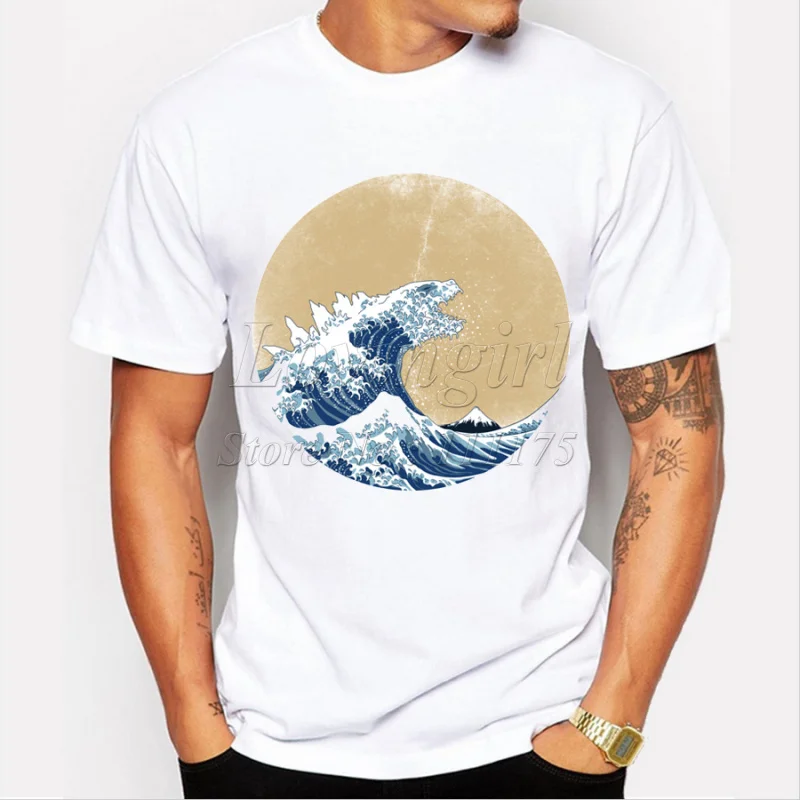

2019 Animal Shape big wave design t-shirt Harajuku cool tops for Men