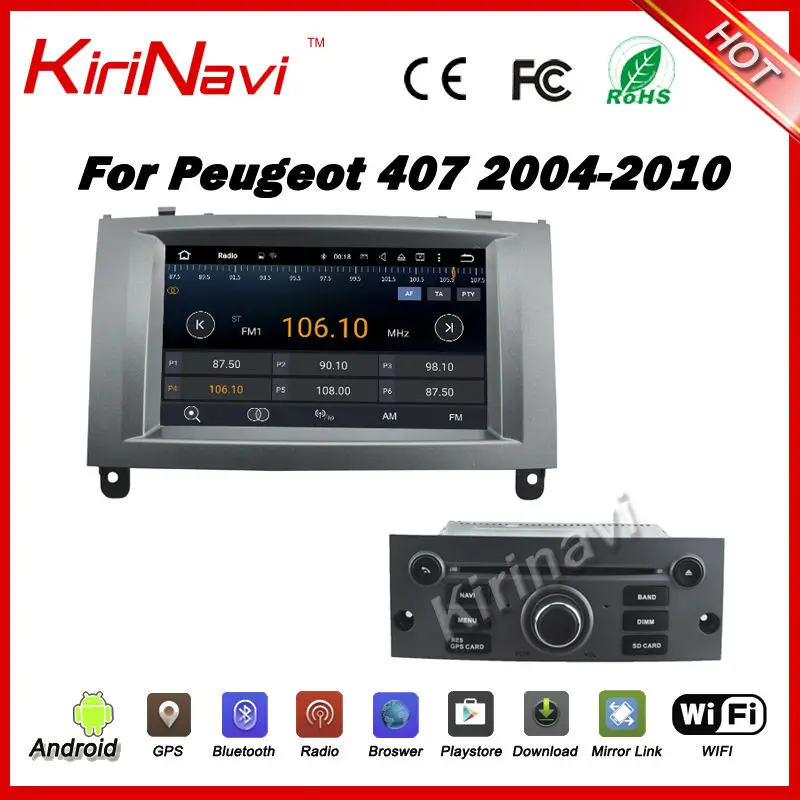 

Kirinavi Android 7.1 navigation car pc for peugeot 407 2004-2010 car multimedia gps dvd player audio system wifi 3g 1024x600HD