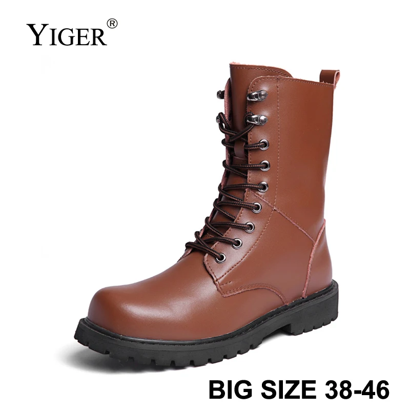 

YIGER New Men army boots Big size 38-48 Martins boots cow leather High-top men's shoes winter warm with fur man casual boots 227
