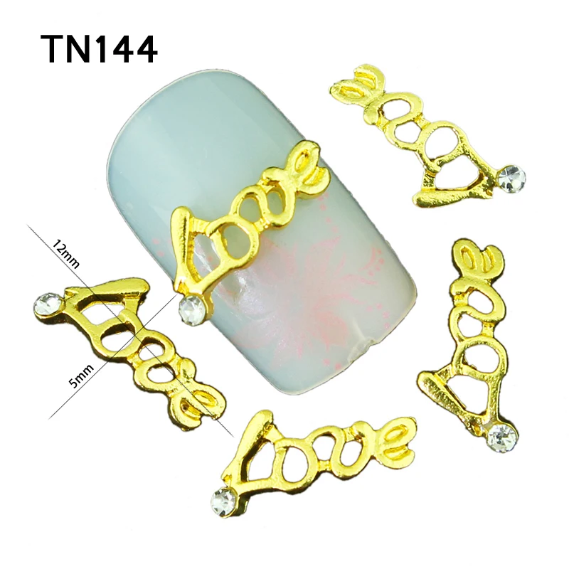 10Pcs/Lot 3D Letters LOVE Nail Art Charms Decorations Gold Alloy Metal