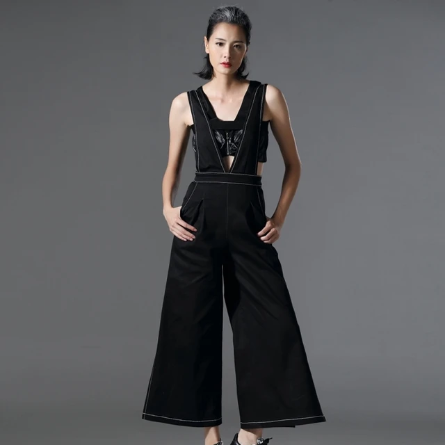 Cheap [soonyour] 2016 Autumn winter personality Cowboy Straps Wide Leg long Pants women fashion tide two pockets all-match AZ00141S