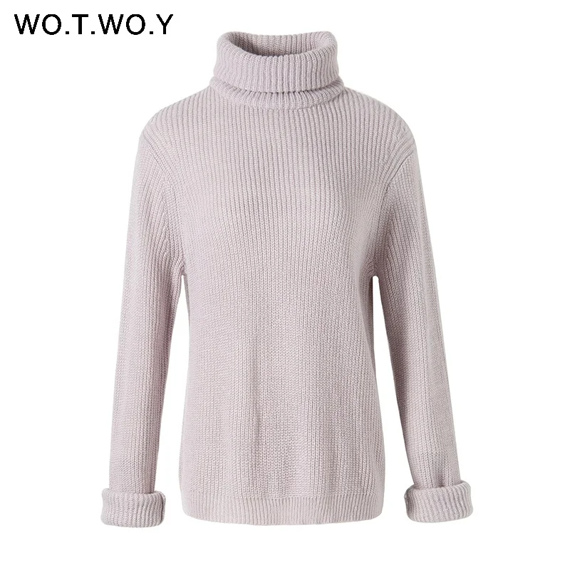 WOTWOY Осень Зима Водолазка для женщин свитер длинный вязаный пуловер для женщин Свободные Повседневные свитера женский джемпер кашемир - Цвет: T912LightGrey