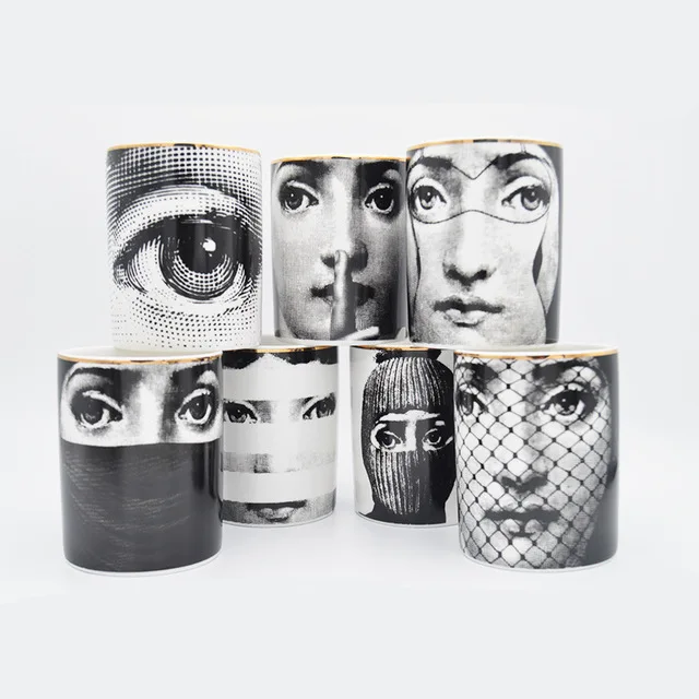 

7.7*10cm Classical Fornasetti Ceramic Flower Pot European Retro Aromatherapy Candle Holder Candle Cup Desktop Ornaments