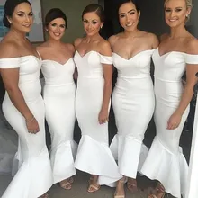 Белое платье подружки невесты в стиле русалки простое Hi-Lo с плеча подружки невесты официальное свадебное Выходное платье abiye gece elbisesi