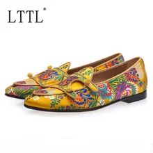 LTTL New Arrival Fabric Surface Embroidery Floral Loafers Fashion Slip On Shoes Men Casual Flats Mens Dress Shoes Smoking Shoes
