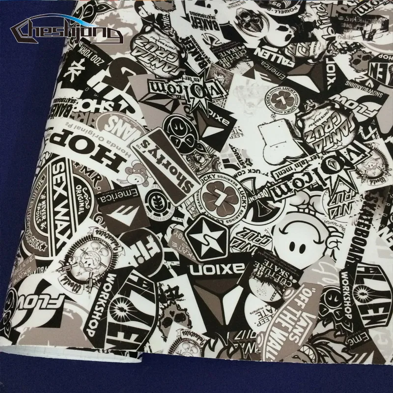 Black-White-Graffiti-Cartoon-Stickerbomb-For-Car-Motorcycle-Scooter-Scateboard-Helmet-DIY-Decal-Vinyl-Wrap-Adhesive-Film-Sheet-03