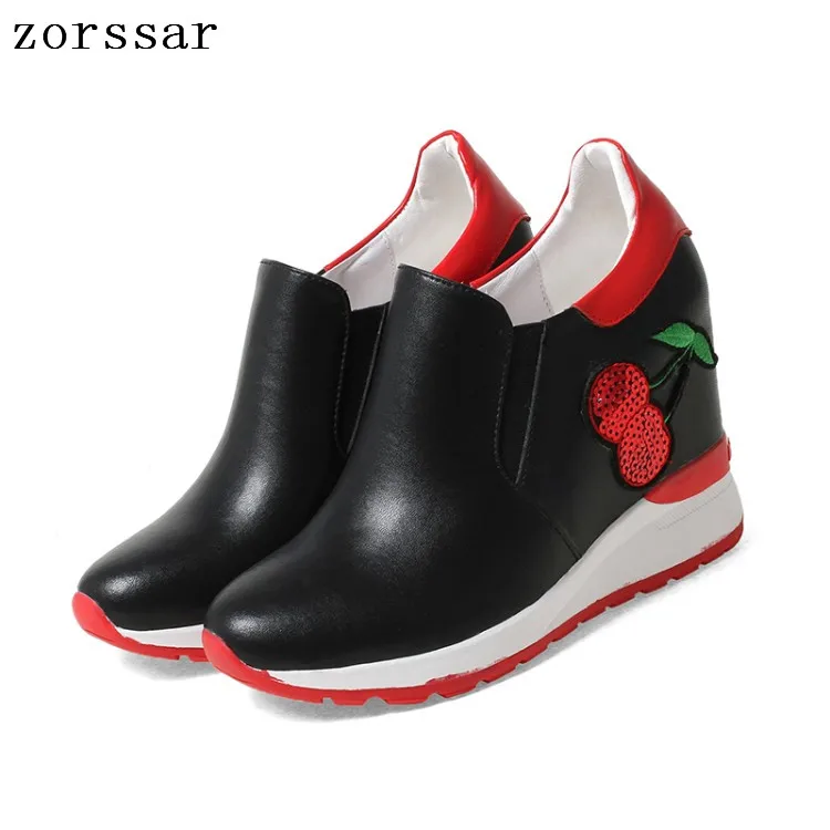 

Zorssar Women Creepers Increasing Height Shoes cow Leather Casual Slip-On Platform Wedge High heels Fashion Brand Footwear