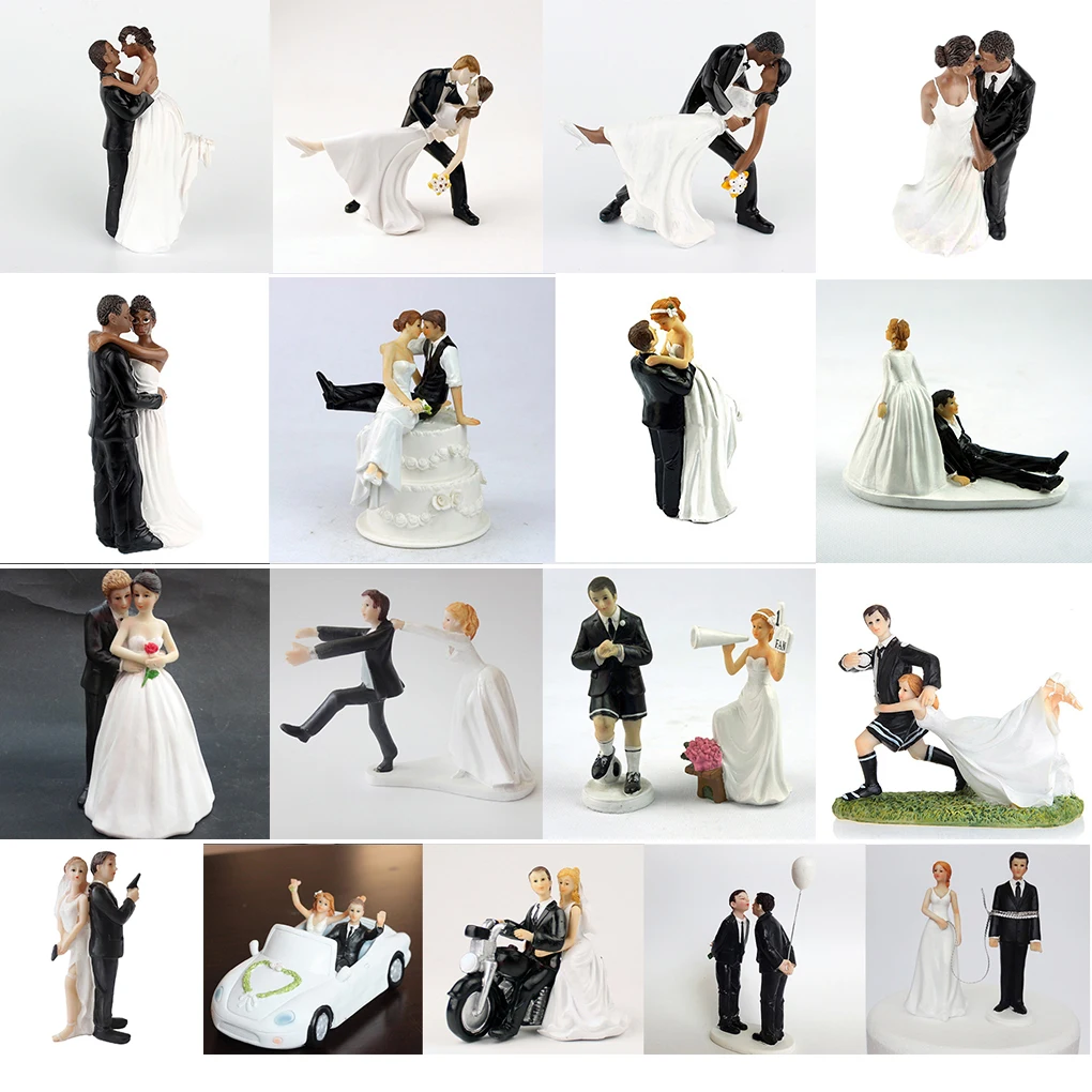 Romantic Black Groom Bride Marry Resin Figurine Wedding Cake Topper Wedding Decoration